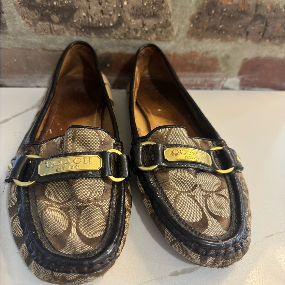 Coach Brown Leather Loafers with Gold Hardware